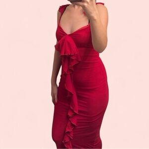 SHEIN Red Ruffle Maxi Dress